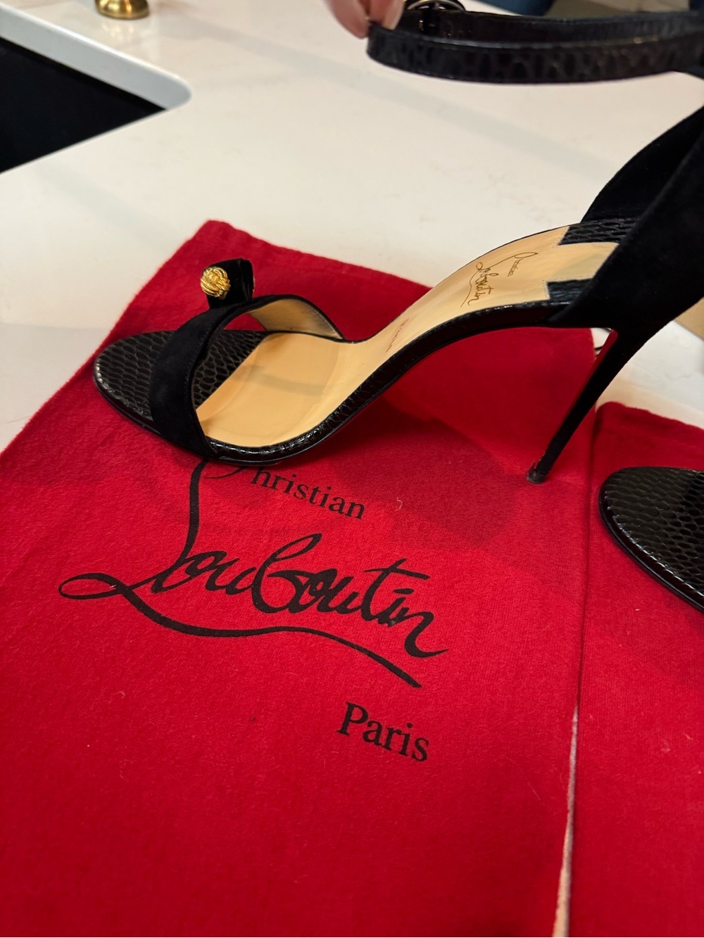 Christian Louboutin Stanisandal 100 VV/Calf Jurassic with Gold Accent